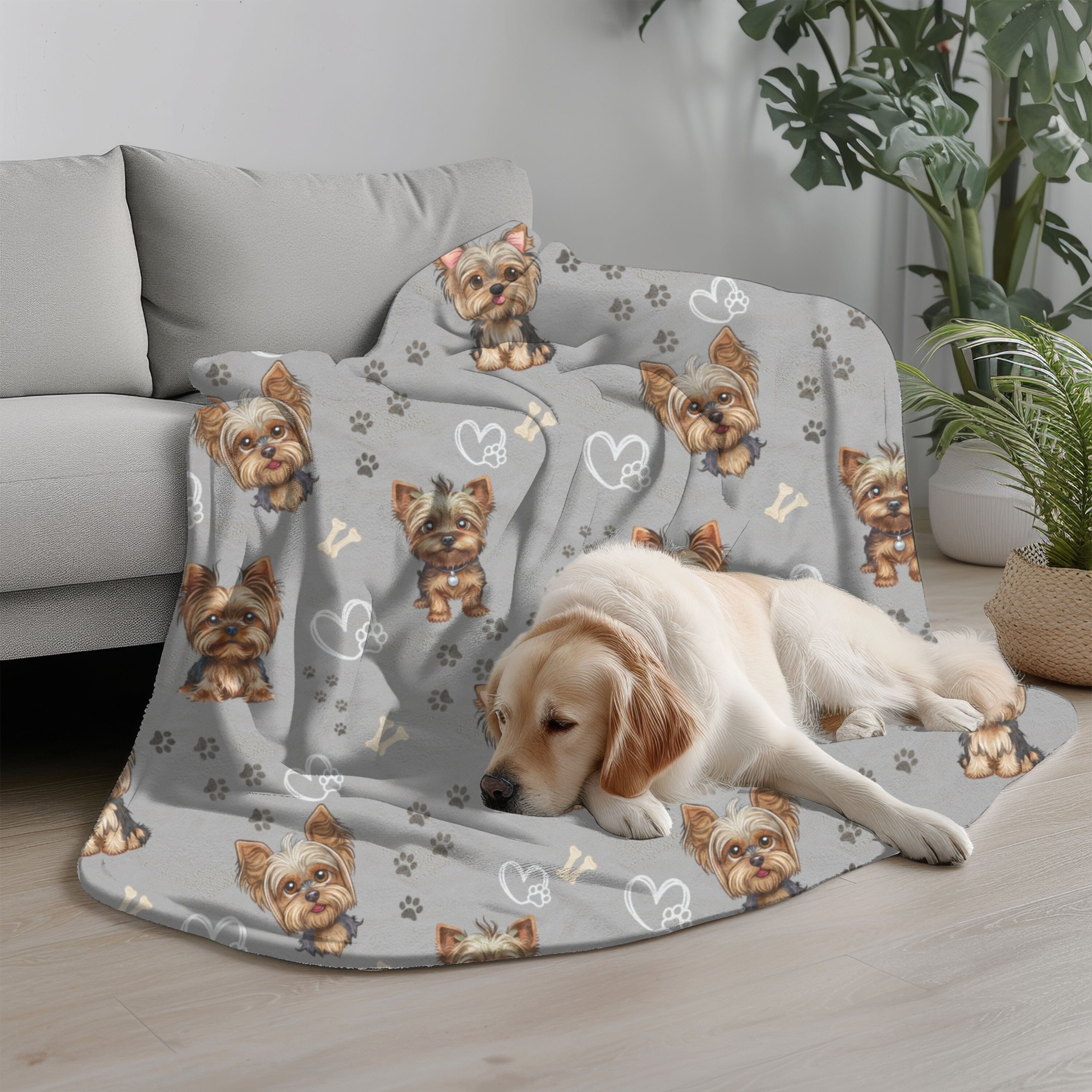 Cute Yorkshire Terrier Plush Throw Blanket - Soft, Warm & Lightweight 60x50 Inch Dog Blanket For Bed, Sofa & Home Decor