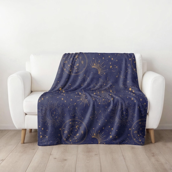 Celestial Moon Blanket, Cottagecore Blanket, Gothic Blanket, Sofa Throw, Cozy Blanket Gift Gifts Home Decor, Blue Minky Blanket, Moon Gift