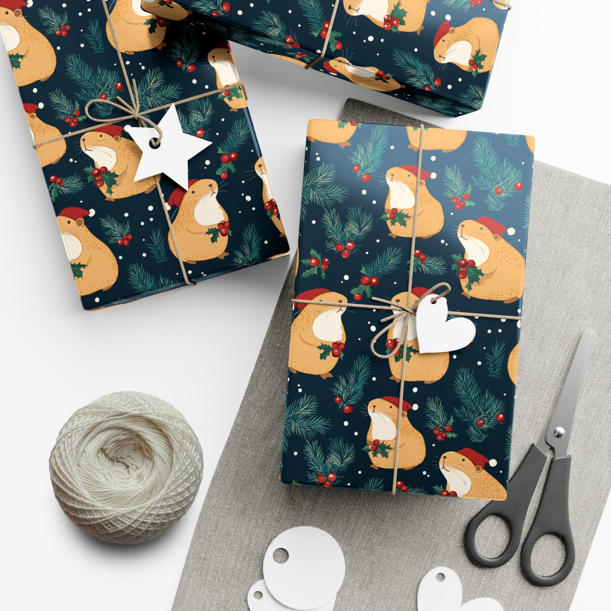 Christmas Capybara Gift Wrapping Paper, Woodland Whimsy Giftwrap for Christmas & Birthday Presents, Capybara Art Gift Wrap, Capybara Present product image