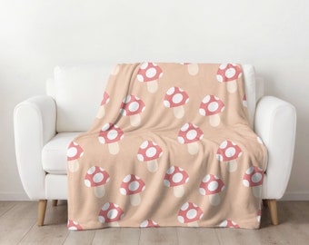 Mushroom Blanket for Retro Home Decor, Mushroom Cottagecore Decor, Mushroom Throw Blanket Gift for Her, Mushroom Gifts for Best Friend