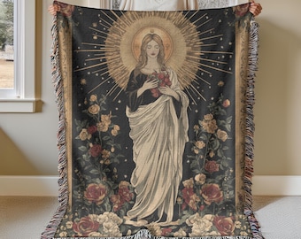 Persephone Floral Woven Blanket, Persephone Lover Greek Goddess Tapestry Throw,  Tapestry Blanket for Mythology Lovers Woven Wall Hanging