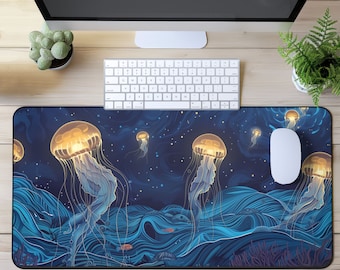 Jellyfish Desk Mat, Big Gaming Mousepad XL, Ocean Mouse Pad, Nautical Desk Mat, Aesthetic Desk Pad, Beach Deskmat, Cute Deskpad Lo Fi