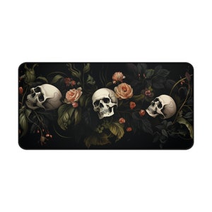 Dark Cottagecore Desk Mat, Floral Skeleton Mouse Pad, Dark Academia Mousepad, Macabre Deskmat, Gothic Deskpad, Extra Large Mousemat, Skull image 8