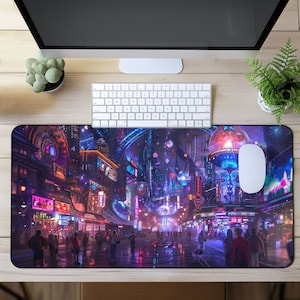 Ghostly Cyberpunk Gaming Mouse Pad XL, Gamer Desk Mat Mousepad XXL, Mini Mousepad, RGB Mousepad, Card Playmat mtg, Futuristic Cyberpunk