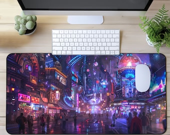 Ghostly Cyberpunk Gaming Mouse Pad XL, Gamer Desk Mat Mousepad XXL, Mini Mousepad, RGB Mousepad, Card Playmat mtg, Cyberpunk futurista