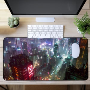 Ghostly Cyberpunk Gaming Mouse Pad XL, Gamer Desk Mat Mousepad XXL, Mini Mousepad, RGB Mousepad, Card Playmat mtg, Futuristic Cyberpunk