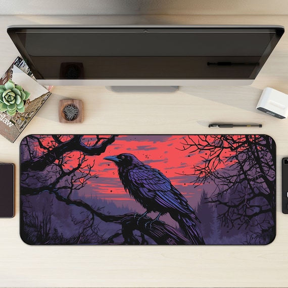 Desolation Crow Extra Large Mousepad, Black Crow Mat, Gaming Mouse
