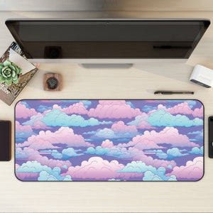 Pink and Blue Clouds Deskmat, Cute Clouds Mat, Sky Desk Pad, Kawaii Desk Mat, Cute Mousepad, Pastel Aesthetic Mousepad, Kawaii Office Decor