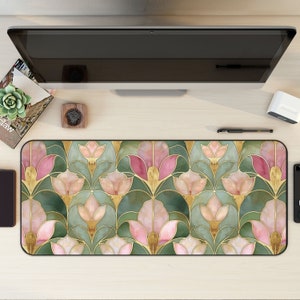 Floral Desk Mat, Green Desk Mat, Sage Green Mouse Pad, Botanical Office Decor, Cute Desk Mat, Desk Mat Aesthetic, XXL Gaming Desk Mat