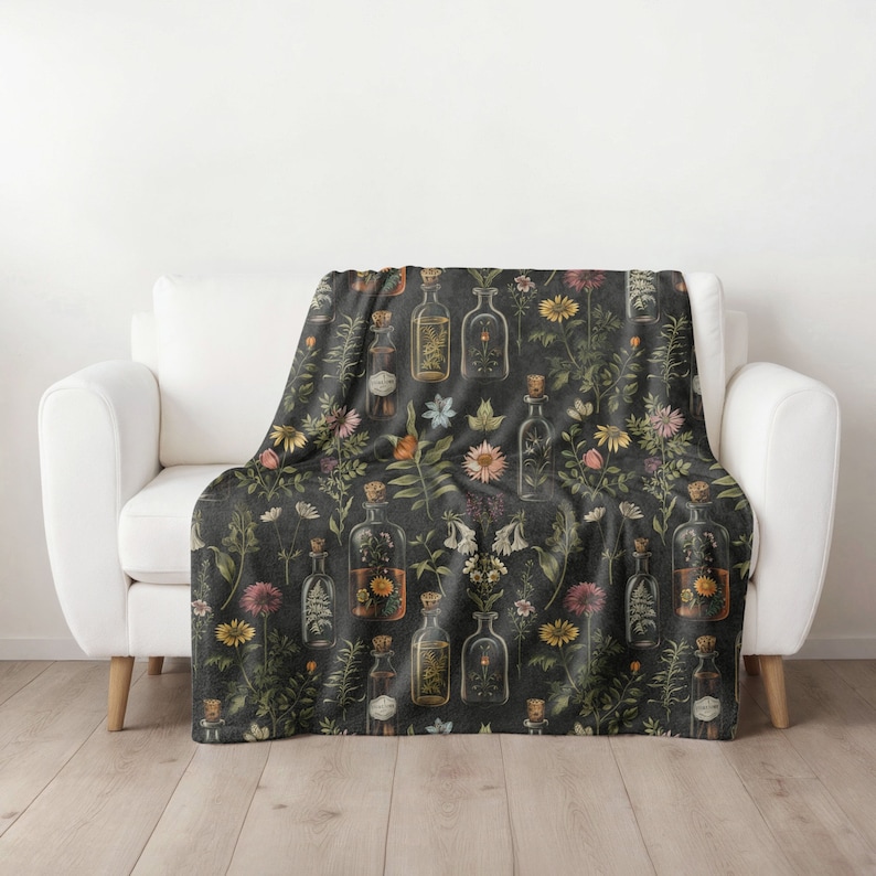 Apothecary Blanket, Cottagecore Blanket, Herbs and Spices, Apothecary Gift, Herbalist Gift, Throw Blanket Herbalist Gift, Witchy Blanket 60" × 50"