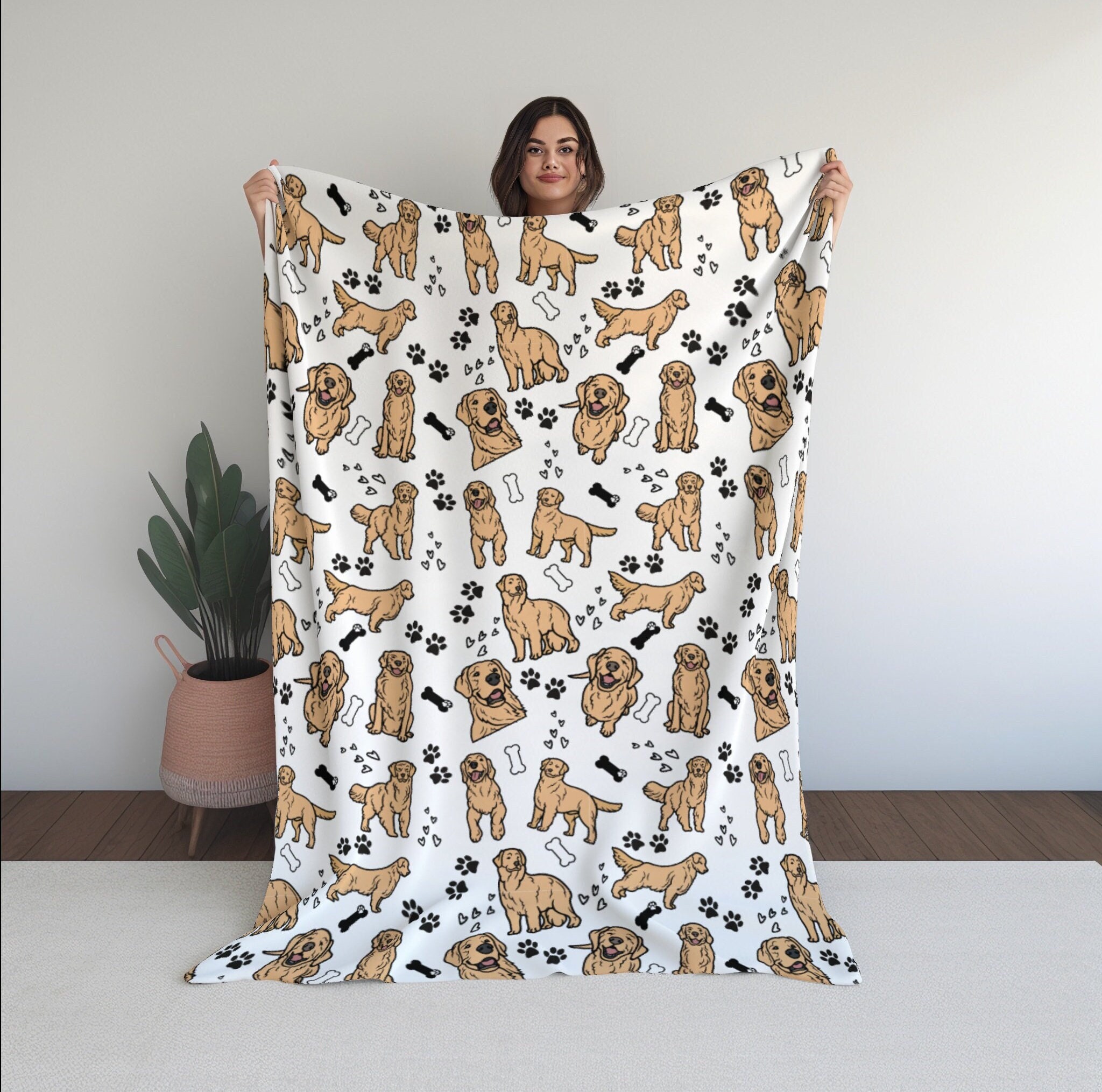 Lussues Golden Retriever Flannel Throw Blanket - 50x60 Inch Cozy Dog Lover Gift, Machine Washable