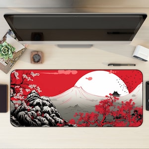 Japanese Office Decor, Japan Desk Decor, Japan Desk Mat, Fantasy Mouse Pad, Gaming Mousepad XL, Game Table Decor, Japan Kawaii Desk Mat