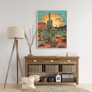 Southwest Wall Art, Vintage Postcard Colorful Desert Art Poster Print