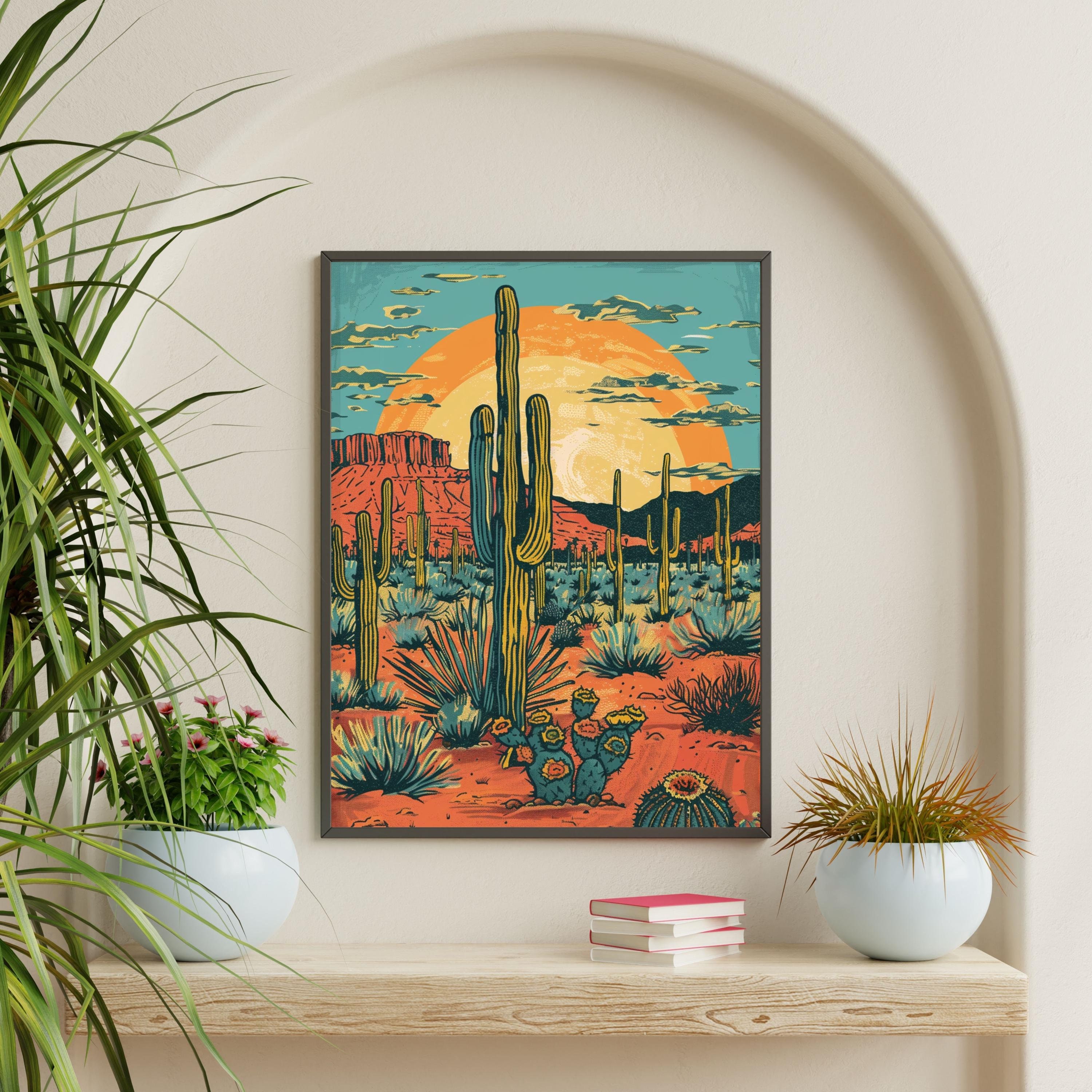 Southwest Wall Art, Vintage Postcard Colorful Desert Art Poster Print