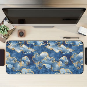 Celestial Clouds Desk Mat, Blue Desk Mat, Green Mouse Pad, Heavenly Office Decor, Cute Desk Mat, Desk Mat Aesthetic, XXL Gaming Desk Mat