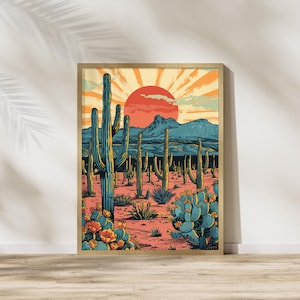 Southwest Wall Art, Vintage Postcard Colorful Desert Art Poster Print Wall Decor Southwest Living Room, Southwestern Wall Art, Desert Prints