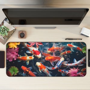 Japanese Koi Fish Desk Mat, Japan Mouse Pad, Japan Desk Pad, Japanese Mousepad, Koi Fish Mouse Mat, Xxl Laptop Mat, Extra Large Deskpad