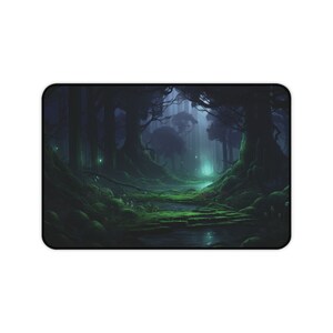 Verzauberte Wald Schreibtischunterlage, dunkles Waldland Mousepad, Feengarten, Gothic Schreibtischunterlage, dunkelgrüne ästhetische Mausunterlage, Witchy Schreibtischunterlage, wunderlich 12" × 18"