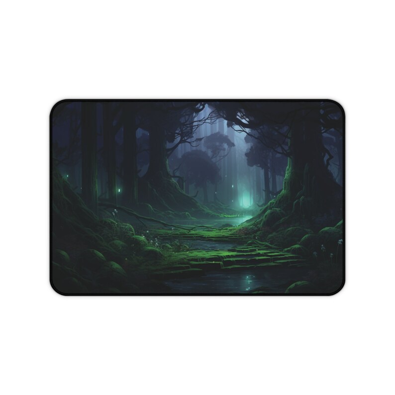 Verzauberte Wald Schreibtischunterlage, dunkles Waldland Mousepad, Feengarten, Gothic Schreibtischunterlage, dunkelgrüne ästhetische Mausunterlage, Witchy Schreibtischunterlage, wunderlich 12" × 18"