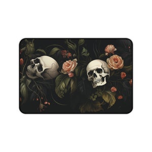 Dark Cottagecore Desk Mat, Floral Skeleton Mouse Pad, Dark Academia Mousepad, Macabre Deskmat, Gothic Deskpad, Extra Large Mousemat, Skull image 6