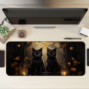 Schwarze Katze Schreibtischmatte, Katze Mousepad, Tier Schreibtischmatte, Gaming Maus Pad, Anime Schreibtischmatte, Schreibtischunterlage für Arbeit, Spiel Office Home XL, Katze Themed Geschenk