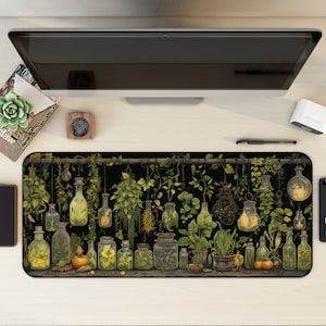 Witchy Botanische Zaubertränke Schreibtisch Deko, Pflanzen Schreibtischunterlage, Botanische Maus Pad, Witchy Schreibtischmatte, Dunkles Cottagecore Mousepad, Pflanzen Matte