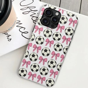 Mädchen Fußball Handyhülle für iPhone, Robuste Hülle, Kokette Handyhülle, Geschenk für Fußballspieler, Fußball Bogen, Teenager Geburtstagsgeschenk, Prep Handyhülle