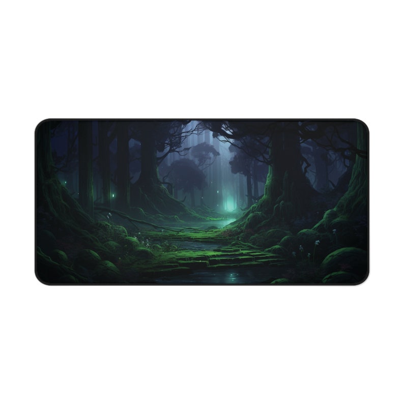 Verzauberte Wald Schreibtischunterlage, dunkles Waldland Mousepad, Feengarten, Gothic Schreibtischunterlage, dunkelgrüne ästhetische Mausunterlage, Witchy Schreibtischunterlage, wunderlich 15.5" × 31"