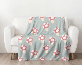 Mushroom Blanket for Retro Home Decor, Mushroom Cottagecore Decor, Mushroom Throw Blanket Gift for Her, Mushroom Gifts for Best Friend