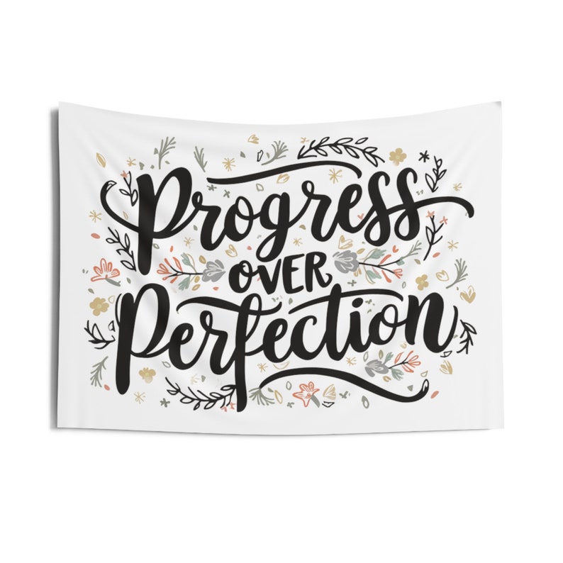 Klassenzimmer Wandteppich, Fortschritt über Perfektion, BOHO Klassenzimmer Dekor, Lehrer Dekor, Klassenzimmer Dekor, Motivationsthema, Innenwandteppich Bild 3