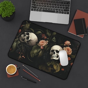 Dark Cottagecore Desk Mat, Floral Skeleton Mouse Pad, Dark Academia Mousepad, Macabre Deskmat, Gothic Deskpad, Extra Large Mousemat, Skull image 4