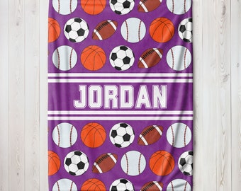 Personalized Sports Blanket, Custom Name Blanket, Basketball Football Baseball Blanket, Gift for Him, Team Gift, Boys Birthday Gift, Sports