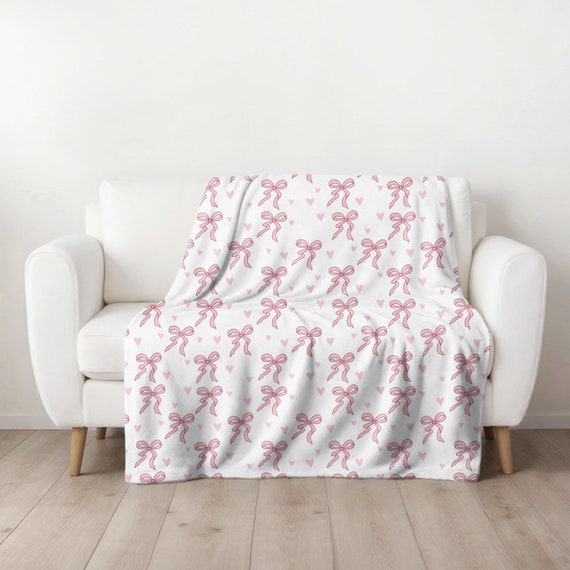 Coquette Blanket, Preppy Room Decor, Pink Coquette Blanket, Baby Girl Gift, Pink Aesthetic Blanket, Pink Bow Blanket, Coquette Gift Idea