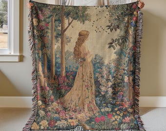 Persephone Floral Woven Blanket, Persephone Lover Greek Goddess Tapestry Throw,  Tapestry Blanket for Mythology Lovers Woven Wall Hanging