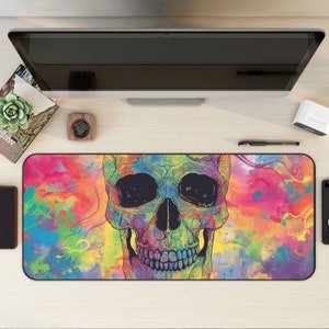 Neon Skull Desk Mat, Psychedelic Office Decor, Cool Monster Desk Pad, Desk Mat Aesthetic, Gaming Setup, XL Mouse pad, Trippy Gift for Gamers
