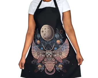 Moth Apron, Death Head Moth, Goth Styled Apron, Dark Academia Gifts, Dark Cottagecore Apron, Goth Gift, Celestial Moth Apron, Gothic Moth