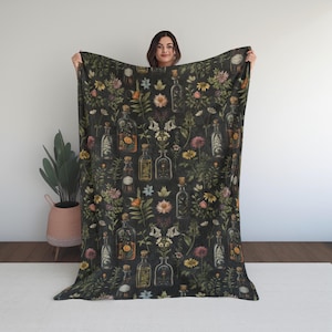 Apothecary Blanket, Cottagecore Blanket, Herbs and Spices, Apothecary Gift, Herbalist Gift, Throw Blanket Herbalist Gift, Witchy Blanket 80" × 60"
