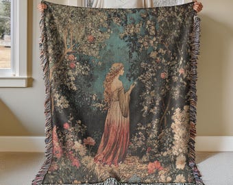 Persephone Floral Woven Blanket, Persephone Lover Greek Goddess Tapestry Throw,  Tapestry Blanket for Mythology Lovers Woven Wall Hanging