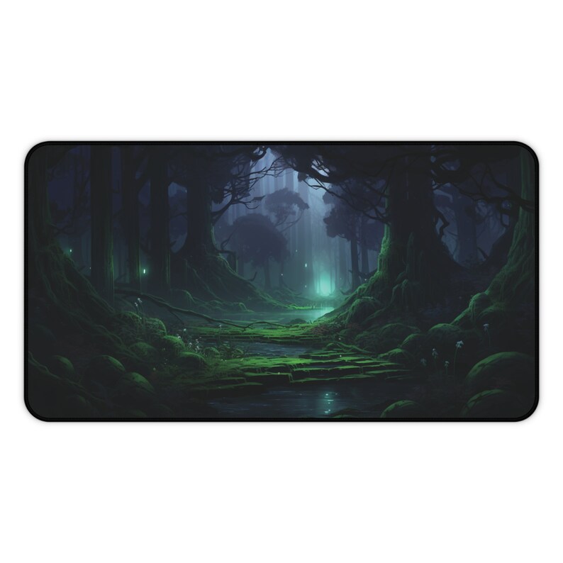 Verzauberte Wald Schreibtischunterlage, dunkles Waldland Mousepad, Feengarten, Gothic Schreibtischunterlage, dunkelgrüne ästhetische Mausunterlage, Witchy Schreibtischunterlage, wunderlich 12" × 22"
