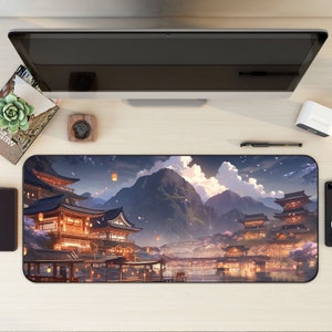 Japanese Office Decor, Japan Desk Decor, Japan Desk Mat, Fantasy Mouse Pad, Gaming Mousepad XL, Game Table Decor, Japan Kawaii Desk Mat