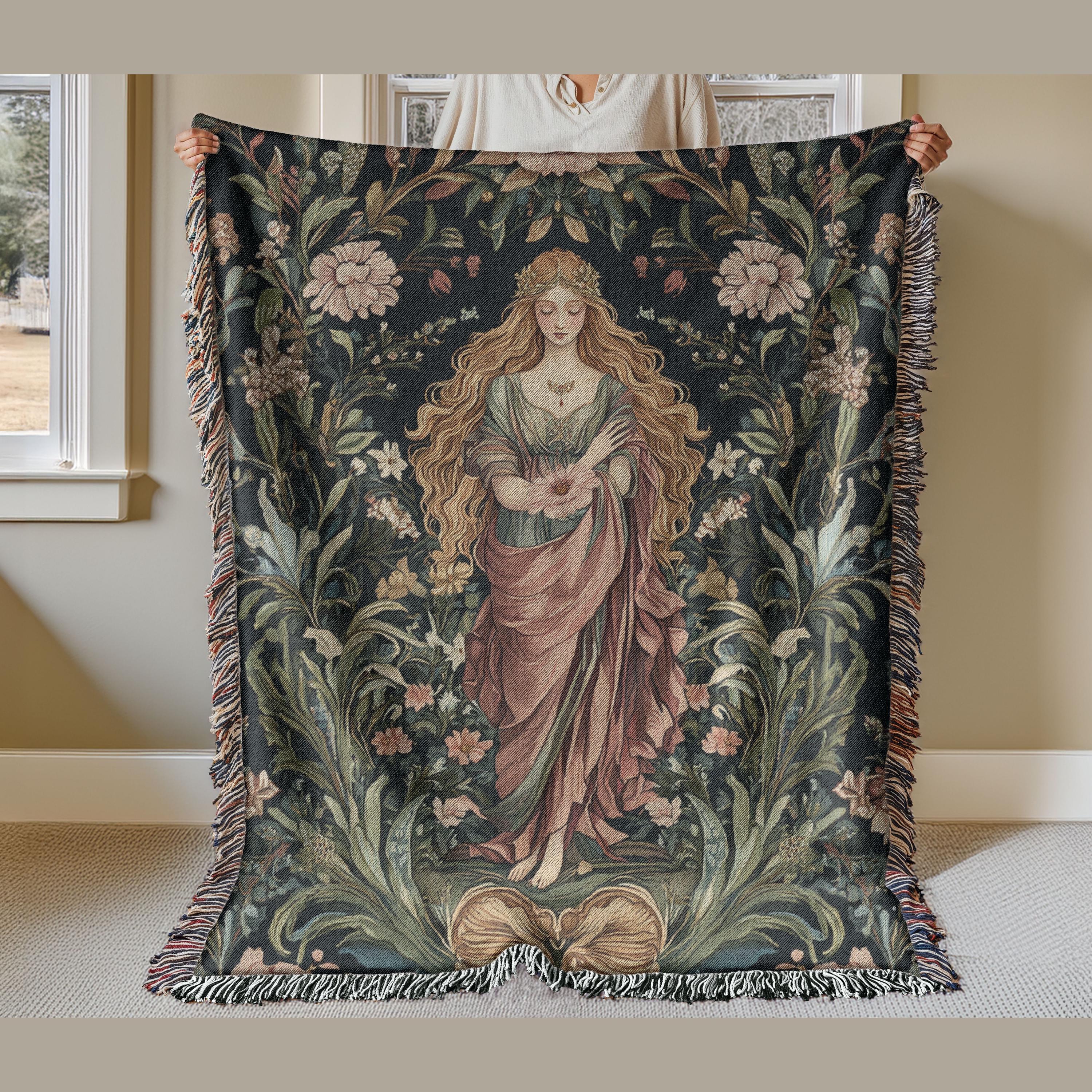 Aphrodite Floral Woven Blanket, Cottagecore Greek Goddess Tapestry, Goddess Lover, Tapestry Blanket for Mythology Lover Woven Wall Hanging