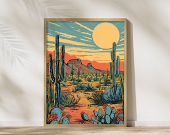 Southwest Wall Art, Vintage Postcard Colorful Desert Art Poster Print Wall Decor Southwest Living Room, Southwestern Wall Art, Desert Prints