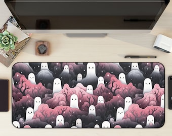 Cute Kawaii Ghosts Desk Mat, Goth Mouse Pad, Pink and Black Mousepad, Cute Desk Decor, Goth Gifts, Valentine Ghosts, Kawaii Keyboard Mat