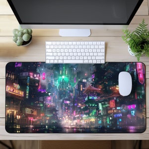 Ghostly Cyberpunk ゲーミング マウスパッド XL、ゲーマー デスク マット マウスパッド XXL、ミニ マウスパッド、RGB マウスパッド、カード プレイマット mtg、未来的なサイバーパンク