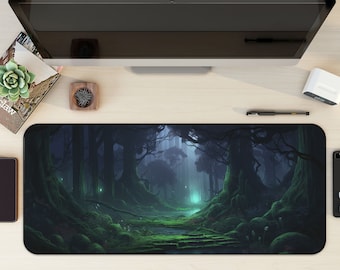 Enchanted Forest Desk Mat, Dark Woodland Mousepad, Fairy Garden, Gothic Desk Pad, Dark Green Aesthetic Mouse Pad, Witchy Desk Pad, Whimsical