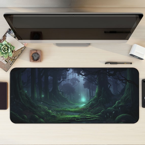 Enchanted Forest Desk Mat, Dark Woodland Mousepad, Fairy Garden, Gothic Desk Pad, Dark Green Aesthetic Mouse Pad, Witchy Desk Pad, Whimsical