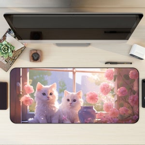 Cute Cat Desk Mat, Animal Desk Mat, Gaming Mouse Pad, Large Mousepad, Kitten Desk Mat, Desk Pad for Work, Game Office XL, Cat Lover Gift