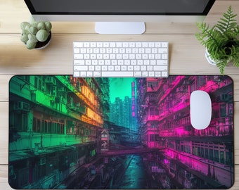 Ghostly Cyberpunk Gaming Mouse Pad XL, Gamer Desk Mat Mousepad XXL, Mini Mousepad, RGB Mousepad, Card Playmat mtg, Cyberpunk futurista