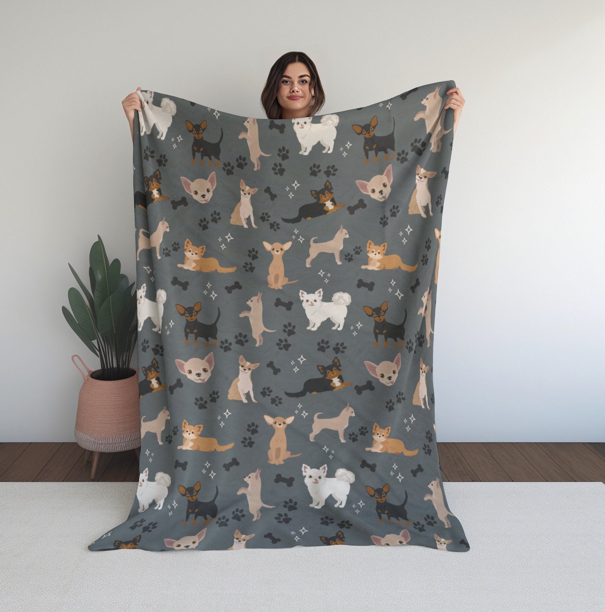 Chihuahua Blanket, Dog Mom Gift, Velveteen Plush, Gift for Chihuahua Owner, Pet Bedding, Couch Throw, New Puppy, Birthday Present, Home Deco