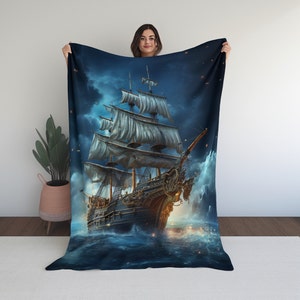Manta de barco pirata, manta pirata, decoración de habitación pirata, cubrecama pirata, manta de felpa de terciopelo, regalos piratas, náutico, regalo para niño